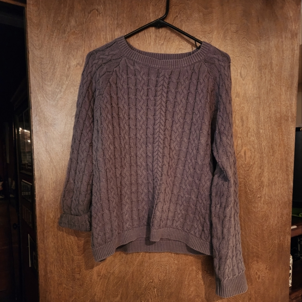 Caffé Marrakesh Slouchy Cable Knit Sweater Over Sized Sage Cotton Pull Over L